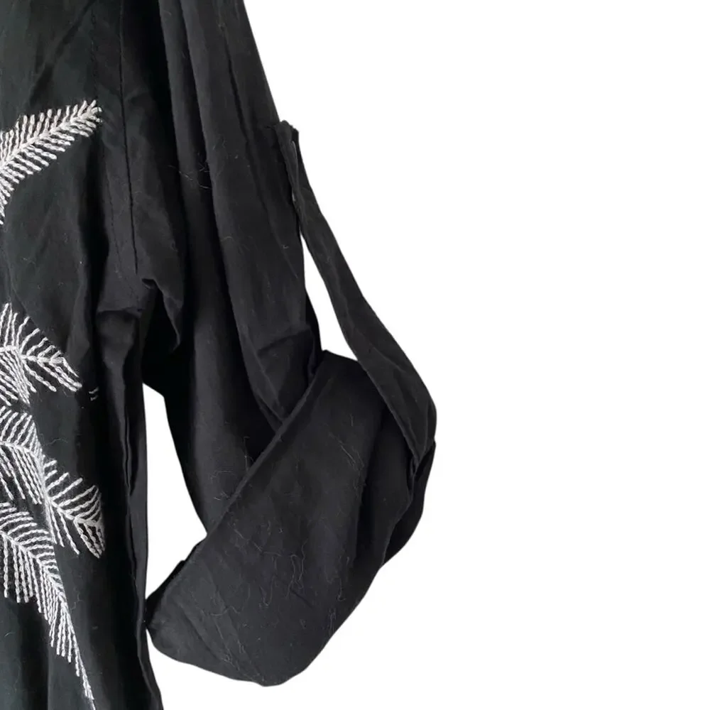Badgley Mischka NWTs Black Embroidered Palm Tree Swim Coverup size XS